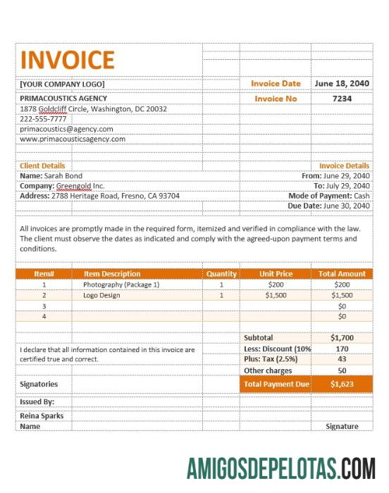 realista Exemplo de modelo de fatura de agência